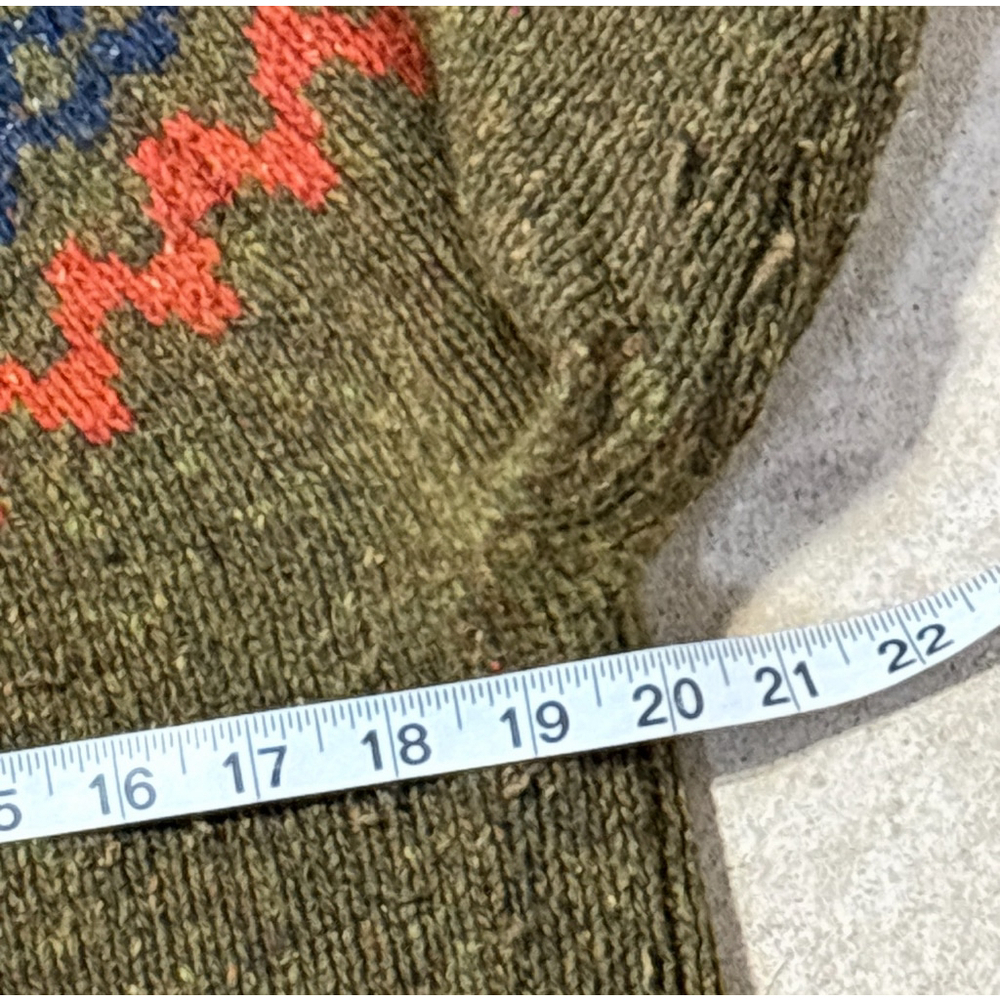 McNeal Lambswool Sweater Men’s Size Medium Green Orange Aztec Fair Isle Crewneck - Picture 9 of 15